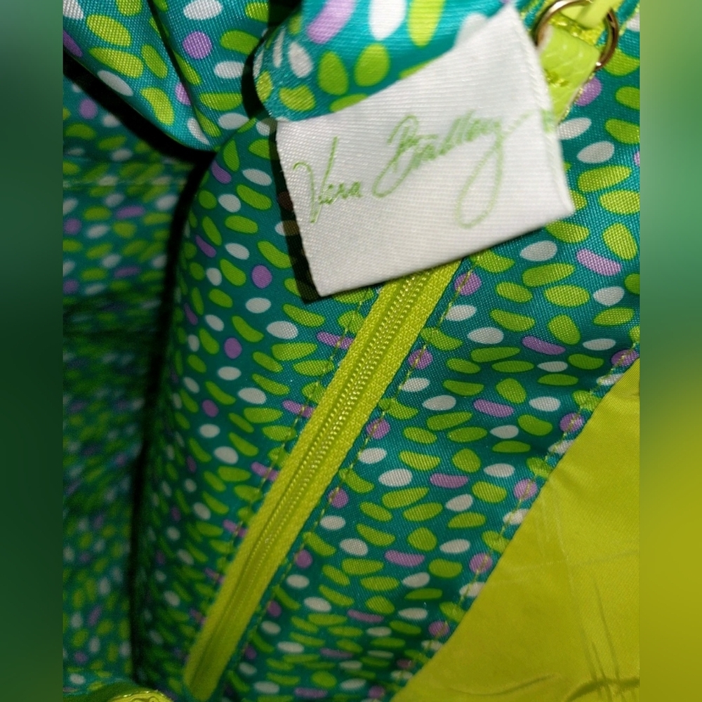 VERA BRADLEY Preppy Poly Drawstring Backpack- Citrine Faux Leather Trim - Picture 10 of 12
